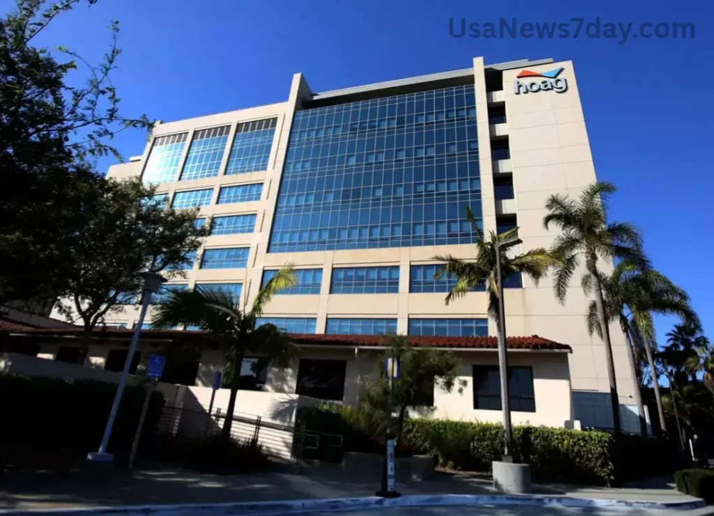 “Police officers and emergency vehicles outside Hoag Hospital in Newport Beach after reports of an active shooter, later determined to be a possible swatting hoax